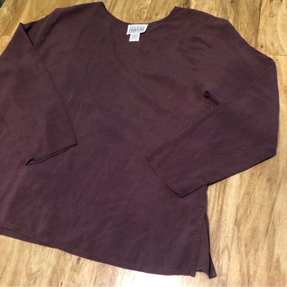 Eileen Fisher New York Womens 1 Purple Silk Long Sleeve Crew Neck Lightweight - Picture 3 of 6